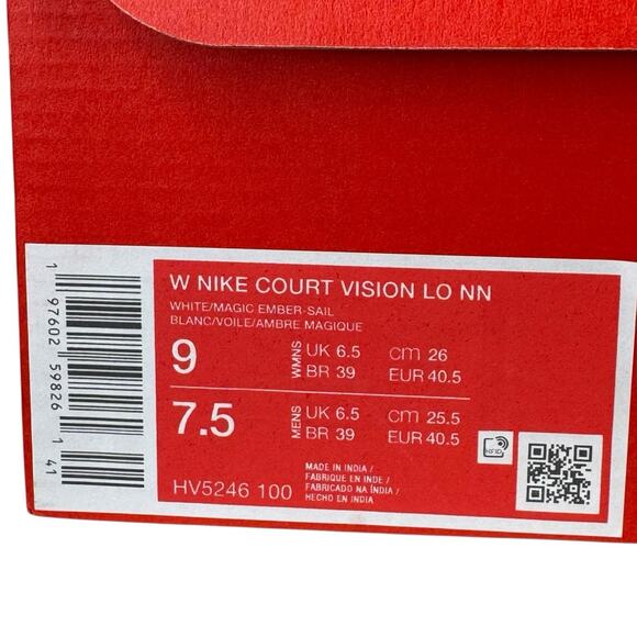 Women's Nike Court Vision Lo NN White Magic Ember Red Sail HV5246-100 sz 9 - Picture 9 of 9